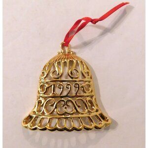 Premier Designs Bell Christmas Ornament Dated 1999 Filigree Gold Plated